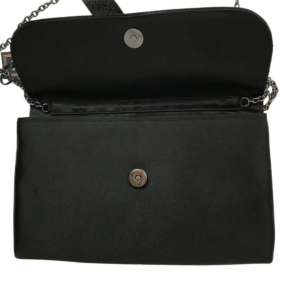 NWT La Regale Womens Black Bow Snap Closure Chain Strap Small Purse - Picture 4 of 5